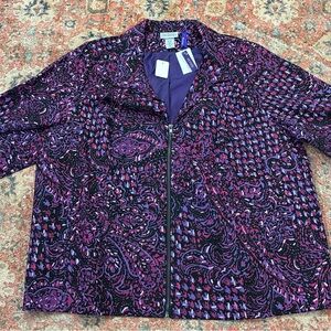Maggie Barnes Purple & Black Paisley Zip Teddy Jacket
